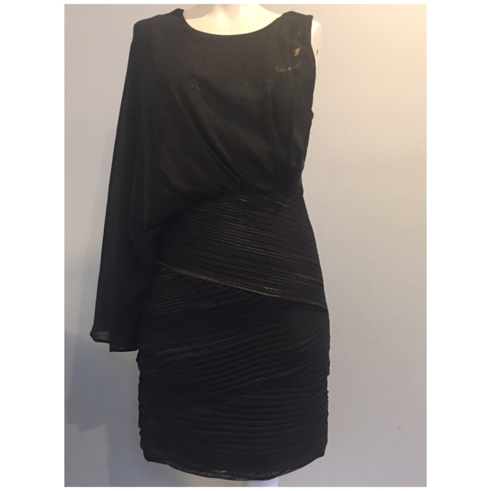 BCBG MAX AZRIA ( GOLD UNDERLAY) ONE SLEEVE DRESS -M - Picture 4 of 9